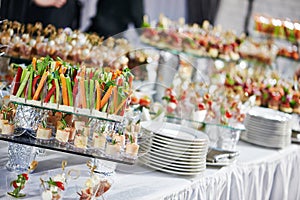 Catering service table with food set