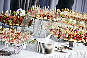 Catering service table with food set