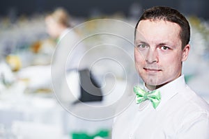 Catering service. waiter on duty in restaurant