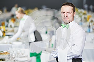 Catering service. waiter on duty in restaurant