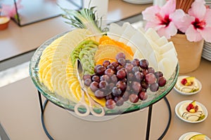 Catering services for wedding with fruits and berry in restaurant