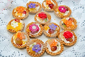 Catering sweets, closeup of various kinds of cakes on event or wedding reception