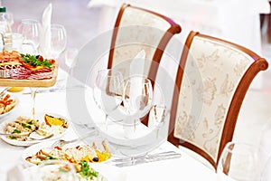 Catering table set service at restaurant