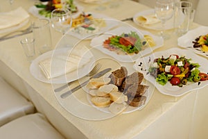 catering table set service with silverware