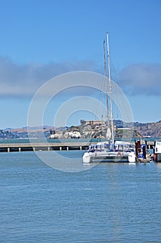 A catermaran in San Francisco marina