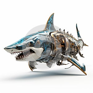 Caterpillar 3d Shark: A Stunning Mechanical Shark With Teeth On White Background