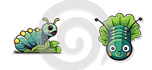 Caterpillar Clipart in Cute Cartoon Style Beautiful Clip Art Caterpillar eats a Leaf vector