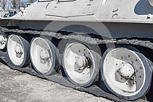 Caterpillar of a military tank standing