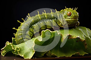 caterpillar munching on a cabbage leaf
