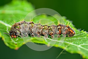 caterpillar munching on a fresh green leaf