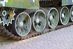 Caterpillar and rollers of the T-72 soviet era tank