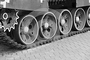 Caterpillar and rollers of the T-72 soviet era tank