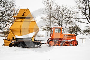 Caterpillar tractor DT-75B and mechanical peat collecting machine MTF-43 photo