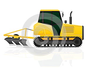 Caterpillar tractor with plow vector illustration