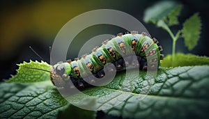 Caterpillar on vegetable leaves, pest control in agriculture concept.