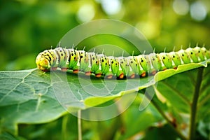 caterpillar walking along the edge of a leaf