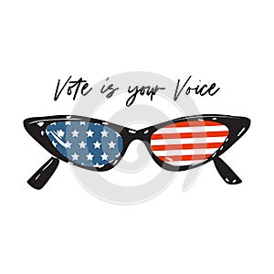 Cateye sunglass with american flag with hand writting