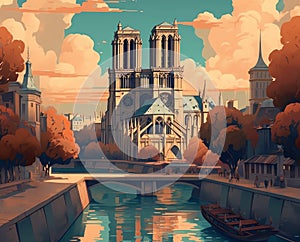 Cathacdrale Notre-Dame de Paris river view ai generated