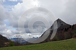 Cathar Castle of Montsegur in the Pyrenees in France