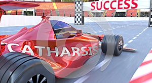 Catharsis and success - pictured as word Catharsis and a f1 car, to symbolize that Catharsis can help achieving success and