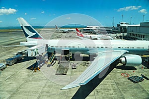 Cathay Pacific Airways aircraft on tarmac at the Auckland International Airport