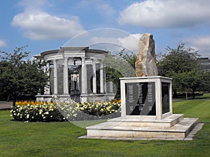 Cathays Park, Cardiff with war memorials in spring