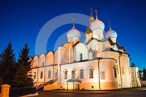 Cathedral of the Annunciation with clear blue sky in Kazan Kremlin, Russia