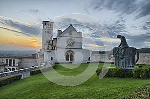 The cathedral of Assisi at sunset