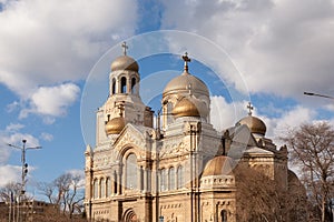 The Cathedral of the Assumption in Varna, Bulgaria. Byzantine style church with golden domes