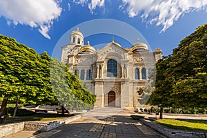 The Cathedral of the Assumption in Varna, Bulgaria. Byzantine style church with golden domes