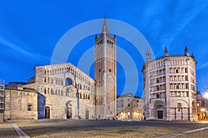 Cathedral and Baptistry located on Piazza Duomo in Parma