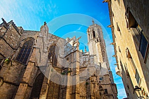 Cathedral of Barcelona located in the heart of historic Las Ramblas district photo