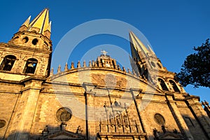 Cathedral baroque style at golden hour in Guadalajara