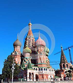 Cathedral of Basil Blessed in Moscow against the blue sky