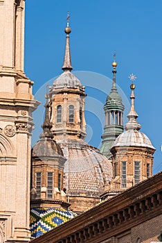 The Cathedral-Basilica of Our Lady of Pillar - a roman catholic church, Zaragoza, Spain. Close-up.