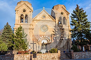 Cathedral basilica of saint francis of assisi at sunset, santa fe, new mexico