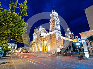 Cathedral Basilica of Salta at night - Salta, Argentina