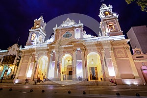 Cathedral Basilica of Salta at night - Salta, Argentina photo