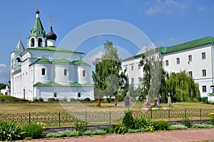 Cathedral with bell tower and cemetery in Russia