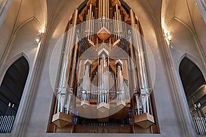 Modern Cathedral Interior, church organ pipes