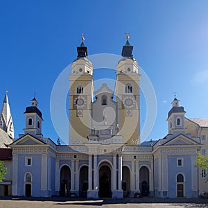 Cathedral of Bressanone, Brixen, in the morning light and in the blue sky