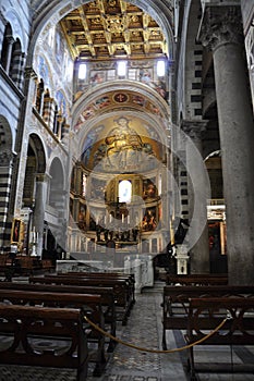 Cathedral building interior from the Medieval Citadel of Pisa City. Tuscany region. Italy