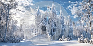 A Cathedral Built from Enchanted Ice That Glows for Magical Winter or Fantasy Design Projects