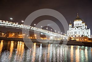 The Cathedral of Christ the Savior at night, Moscow, Russia