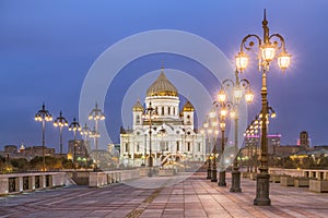 The Cathedral of Christ the Savior from the side of the Patriarchal bridge with lights included