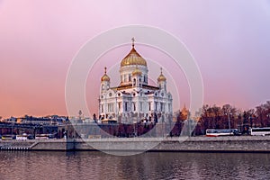 Cathedral of Christ the Saviour. City landscape in Moskow, Russia