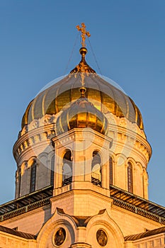 Cathedral of Christ the Saviour in Moscow, Russia. Winter sunset