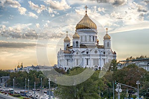 The Cathedral of Christ the Saviour at sunset. Moscow. Russia