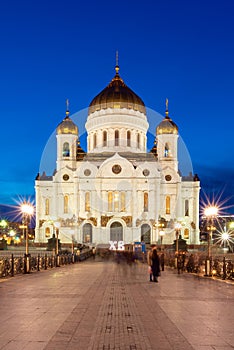 Cathedral of Christ the Saviour at twilight time in Moscow,Russia.