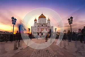 Cathedral of Christ the Saviour at twilight time in Moscow,Russia.